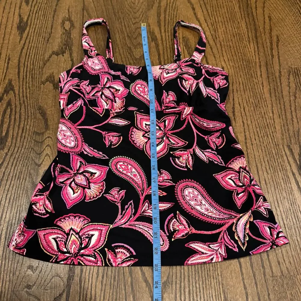 Lands End Womens Pink Black Paisley Underwire Tankini Swim Suit Top Size 8